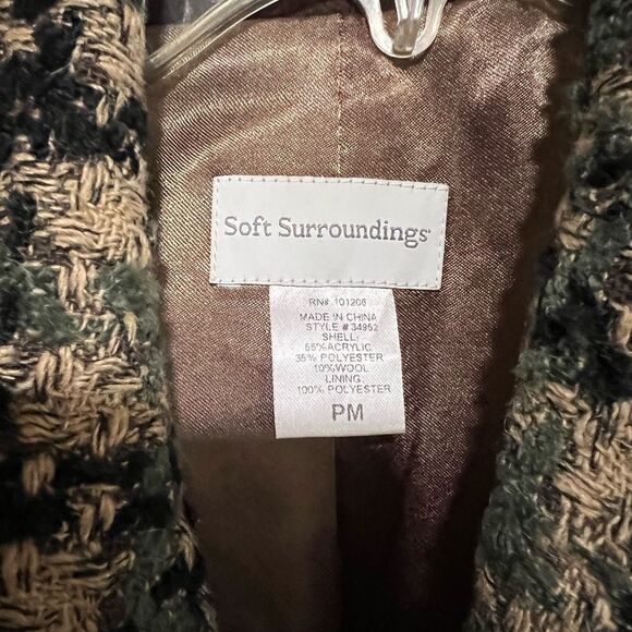 Soft Surroundings Women's Check Plaid Green Tweed Knit Yorkshire Jacket - Picture 3 of 7